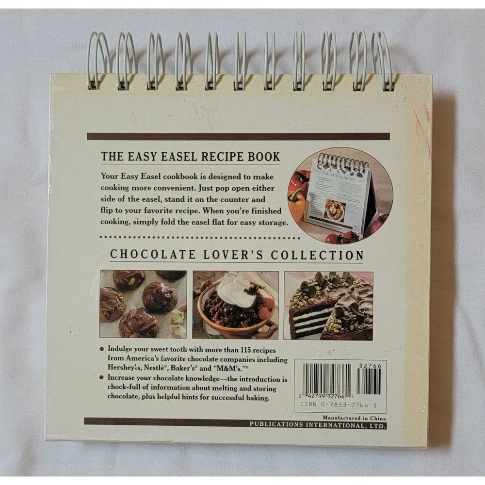 CHOCOLATE LOVER'S Collection Recipes Spiral CookBook w/Easy Easel Stands Up 1998